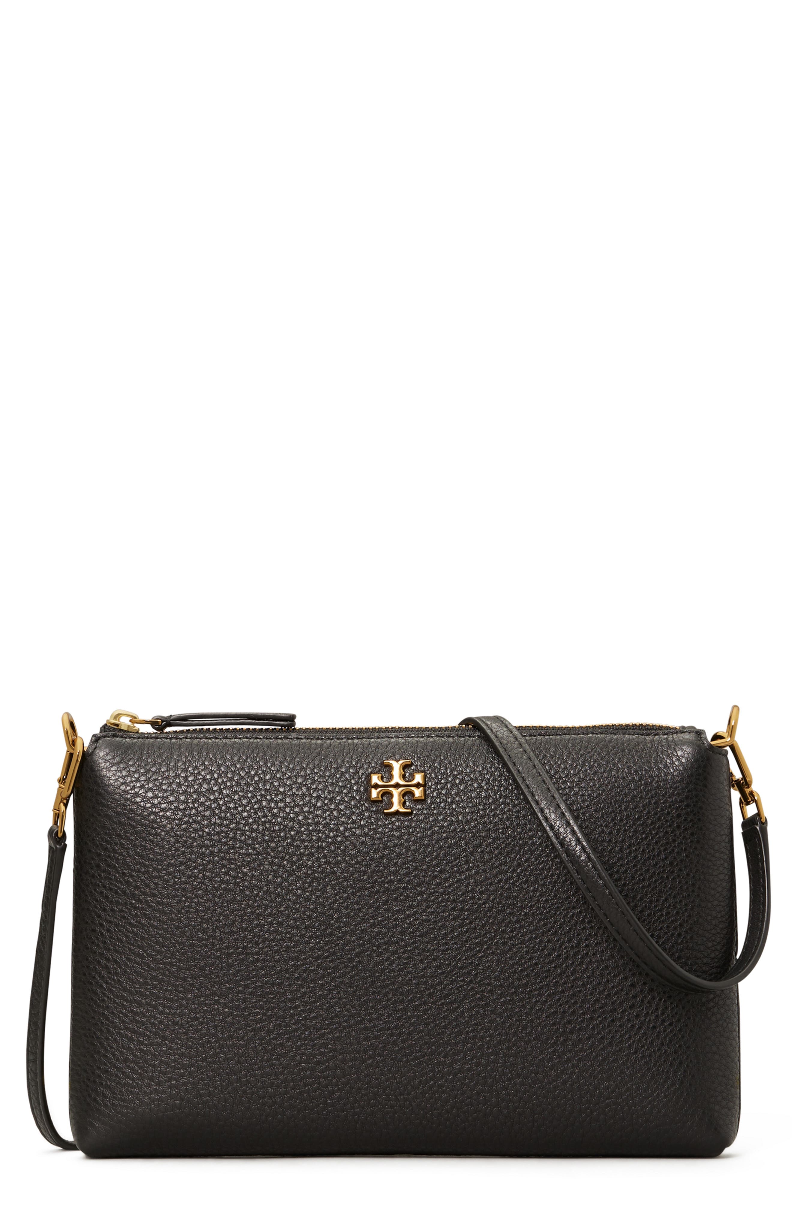 Tory Burch Mercer Pebbled Zip Crossbody Bag, Main, color, Black