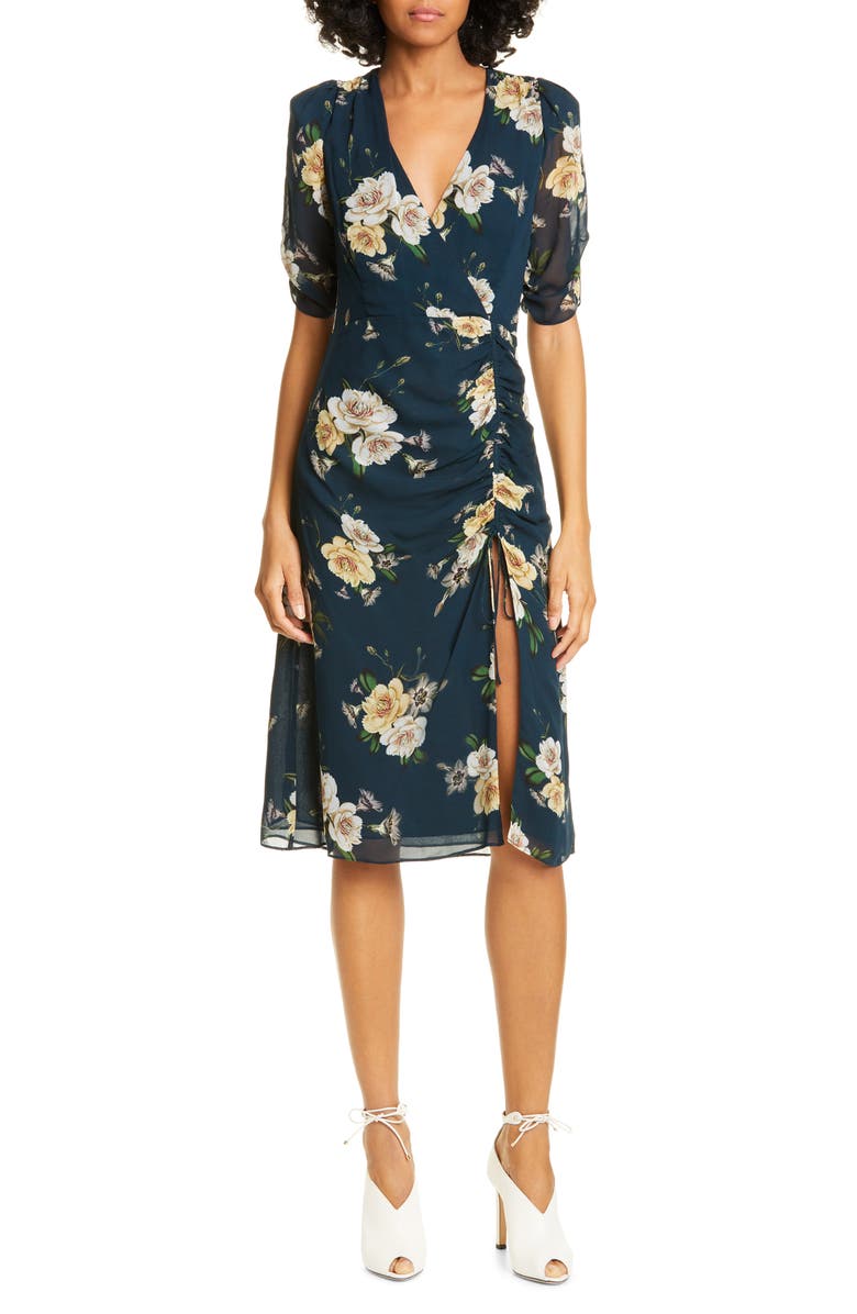 NICHOLAS Floral Print Silk Tea Dress, Main, color, 