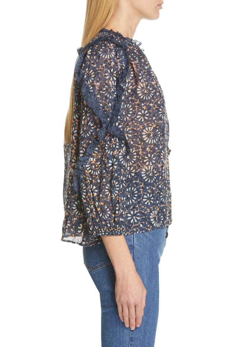 Lillian Ruffle Trim Blouse, Alternate, color, AZUL