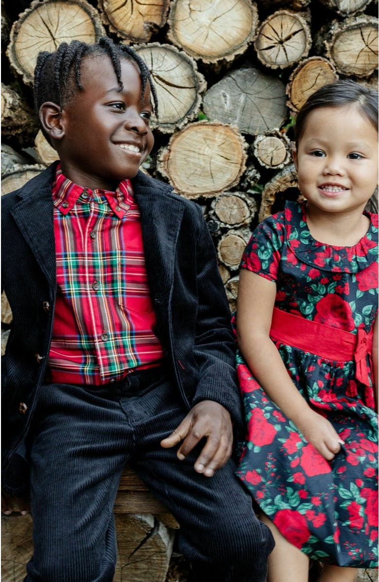 Hope & Henry Baby Boys' Organic Stretch Poplin Shirt, Infant, Alternate, color, Red Holiday Tartan