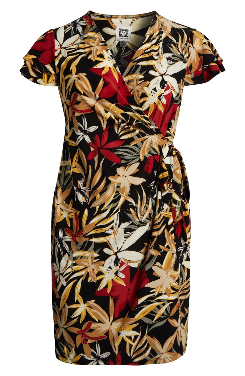 Anne Klein Floral Print Flutter Sleeve Faux Wrap Dress, Alternate, color, 