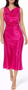 bebe Cowl Neck Sleeveless Satin Midi Dress