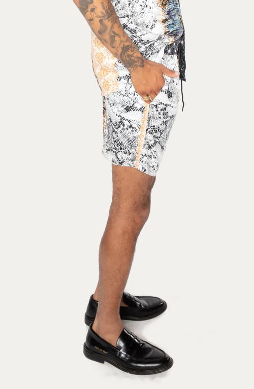 Raga Paint Print Pull-on Shorts In Blue Rust