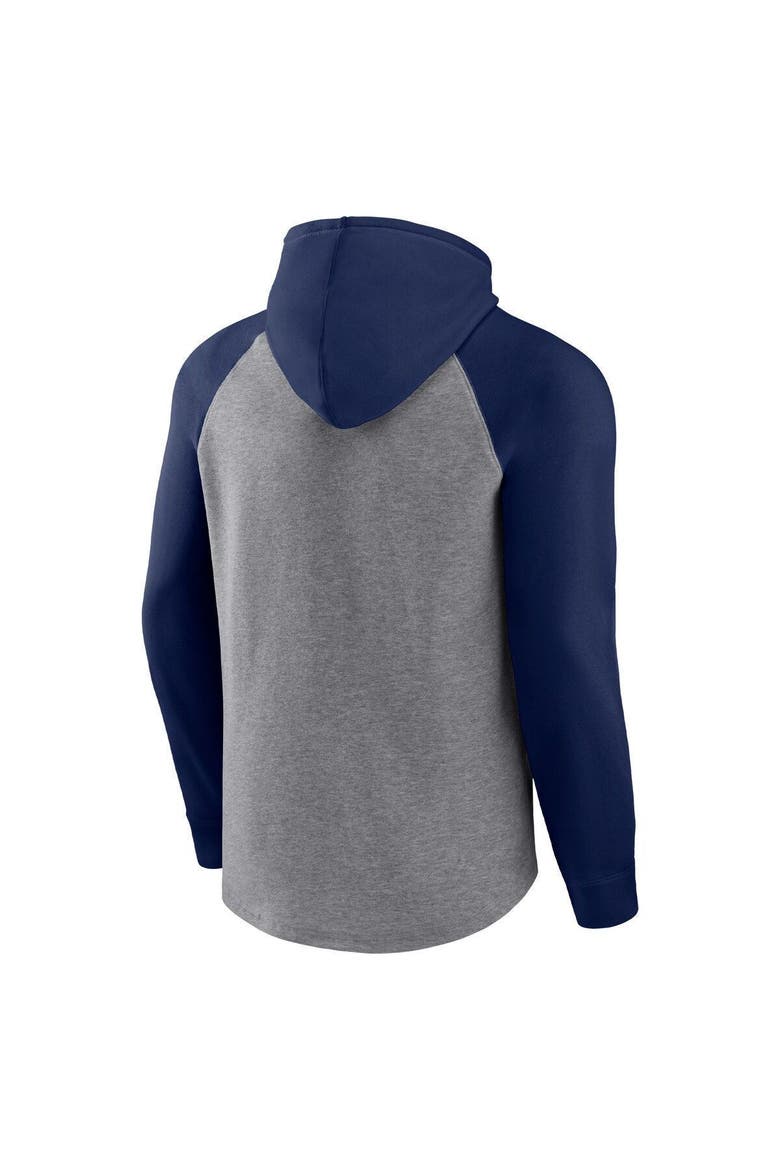 Men's Fanatics Heathered Gray/College Navy Seattle Seahawks By Design Raglan Pullover Hoodie, Alternate, color, Heather Gray
