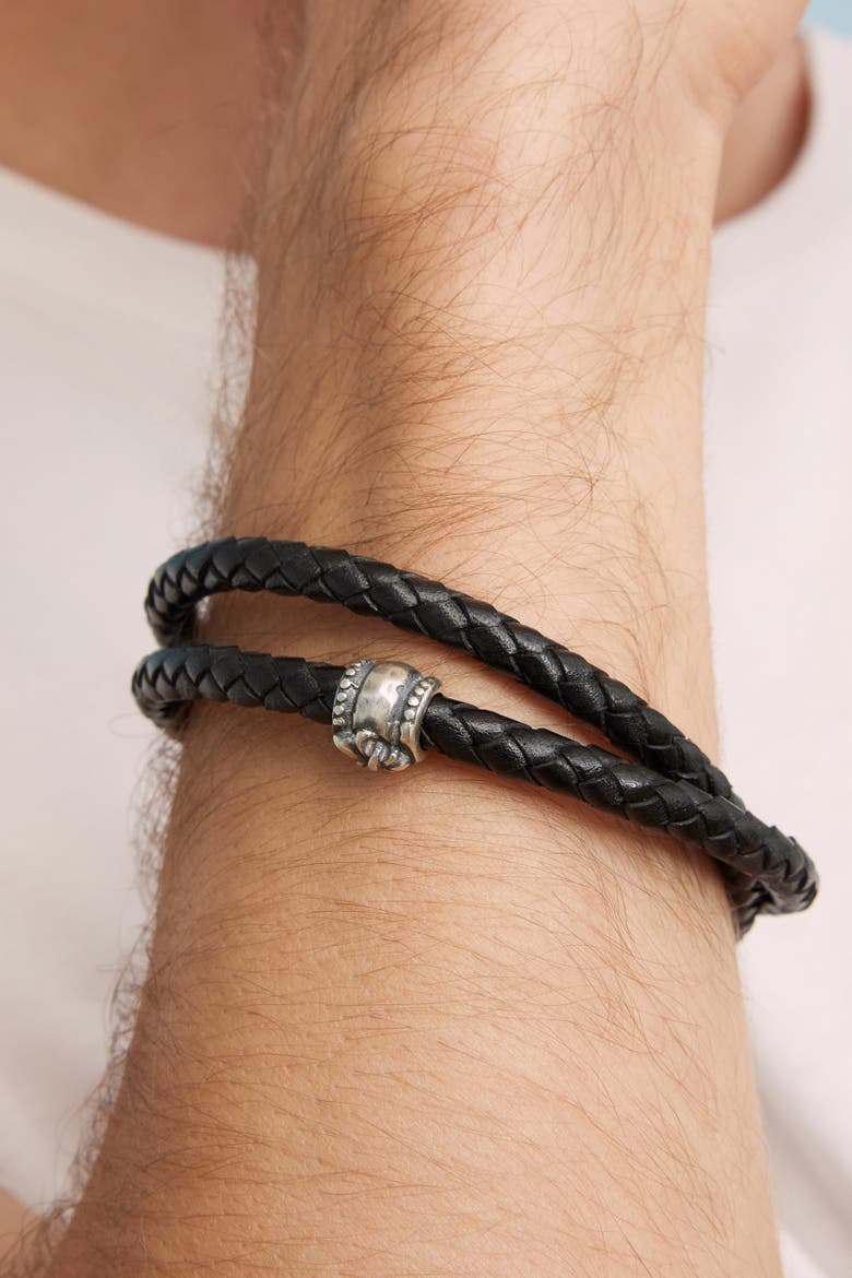 Mens Voyager Leather Bracelet in Sterling Silver, Alternate, color, Silver