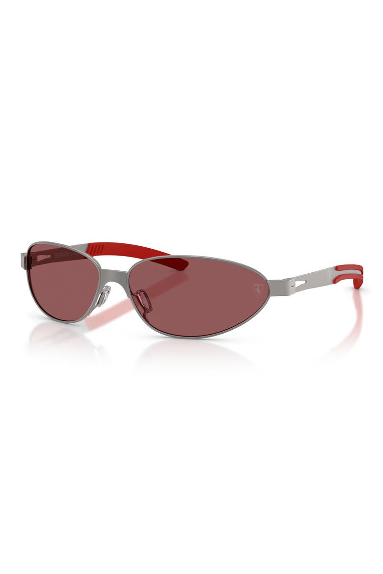 64mm Oversize Oval Sunglasses, Alternate, color, GUNMETAL MATTE / RED