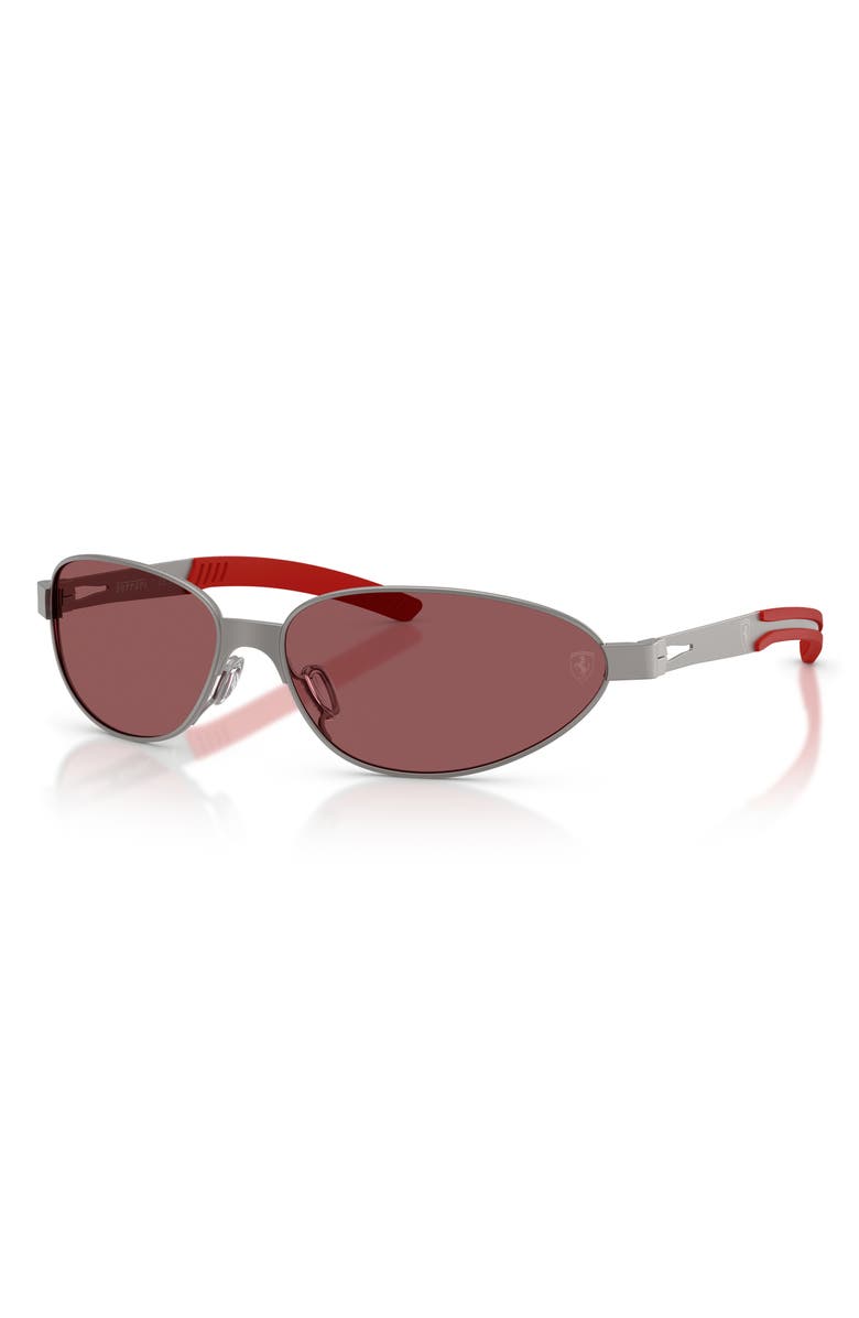 Scuderia Ferrari 64mm Oversize Oval Sunglasses, Alternate, color, Gunmetal Matte / Red