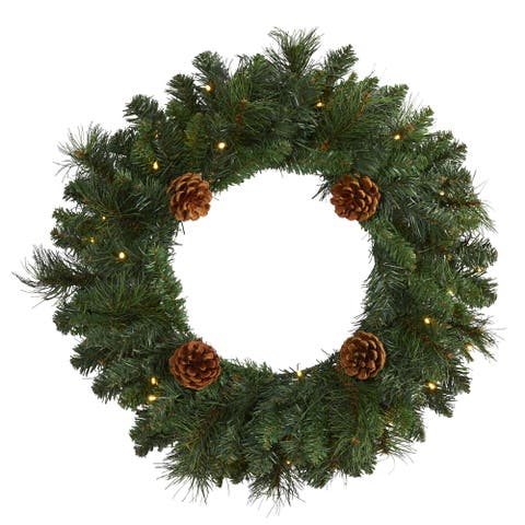 20-in Pine Artificial Christmas Wreath with 35 LED Lights and Pinecones