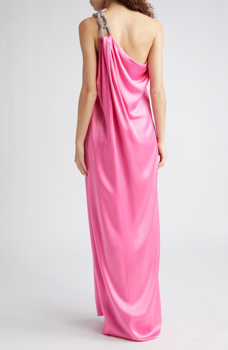 Stella McCartney Falabella Crystal Chain Strap One-Shoulder Satin Gown, Alternate, color, 5560 - Bright Pink