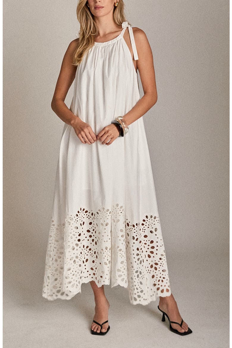 Eyelet Tie Strap Sleeveless Maxi Dress, Alternate, color, WHITE