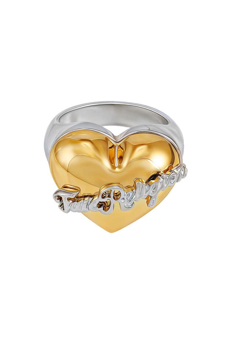 True Religion Heart logo ring, Alternate, color, Goldtone