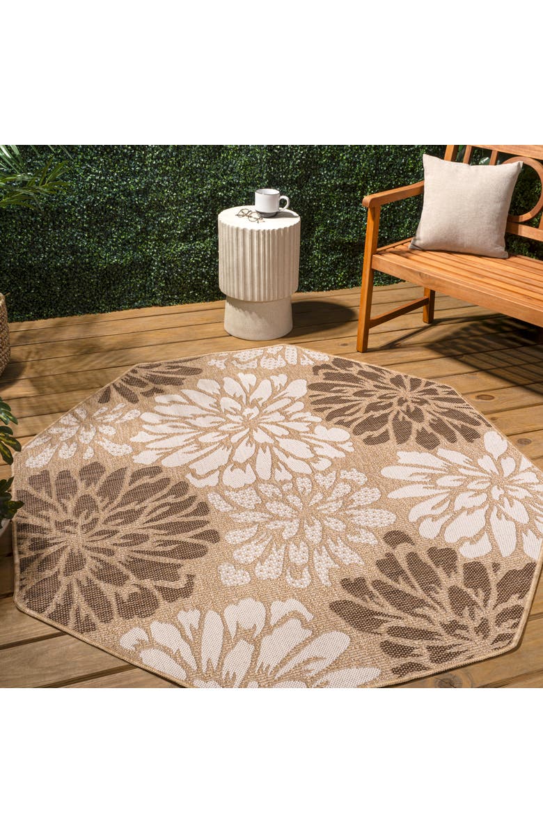 JONATHAN Y Zinnia Modern Floral Textured Weave Octagon Indoor/Outdoor Area Rug, Alternate, color, Brown/Cream