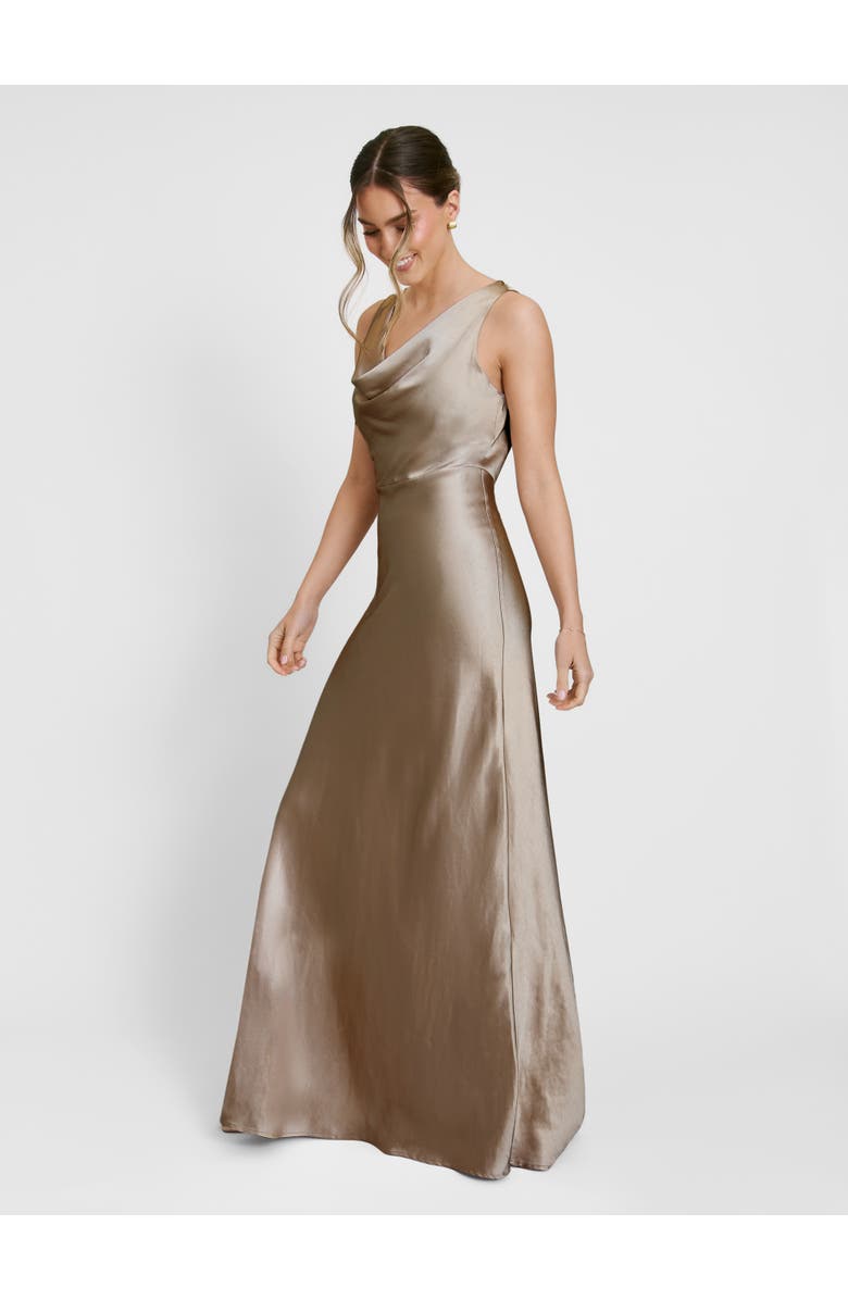 Six Stories Cowl Front Satin Bridesmaid Dress, Alternate, color, Truffle