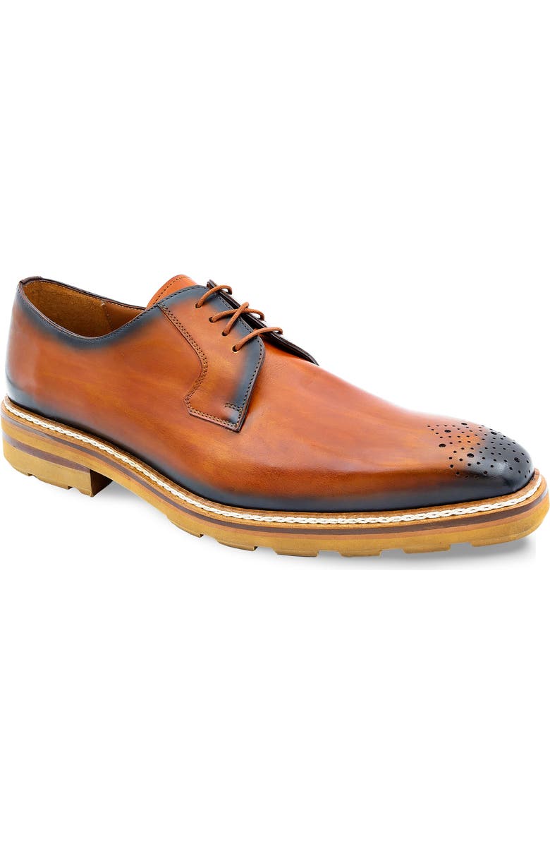Mezlan Lug Sole Brogue Medallion Derby, Main, color, Mahogany