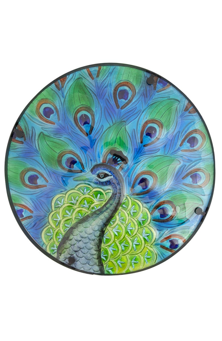 Northlight 19" Blue and Green Peacock Glass Patio Side Table, Alternate, color, Blue