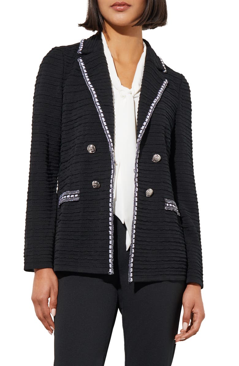 Ming Wang Contrast Trim Textured Knit Blazer, Main, color, 