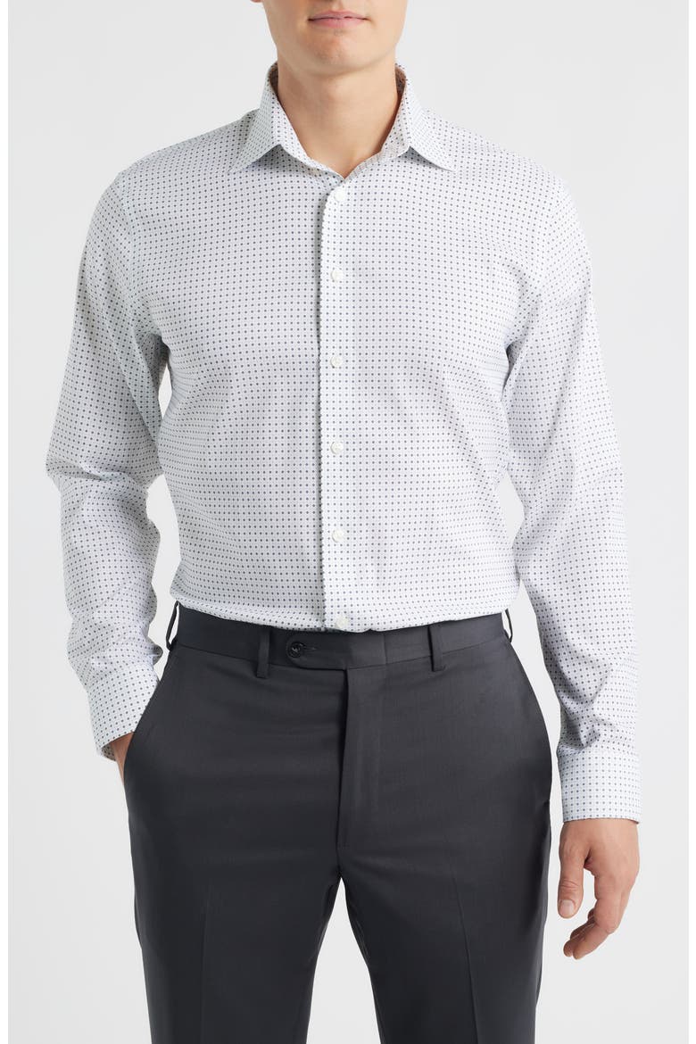 Trim Fit Geometric Print Premium Performance Twill Dress Shirt, Main, color, LIGHT BLUE