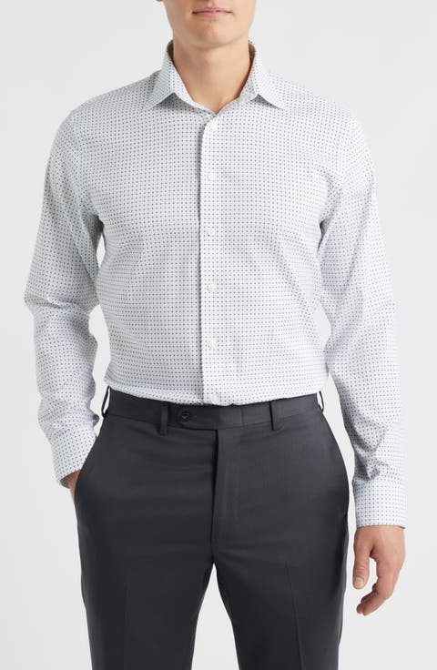 Trim Fit Geometric Print Premium Performance Twill Dress Shirt (Regular, Big & Tall)
