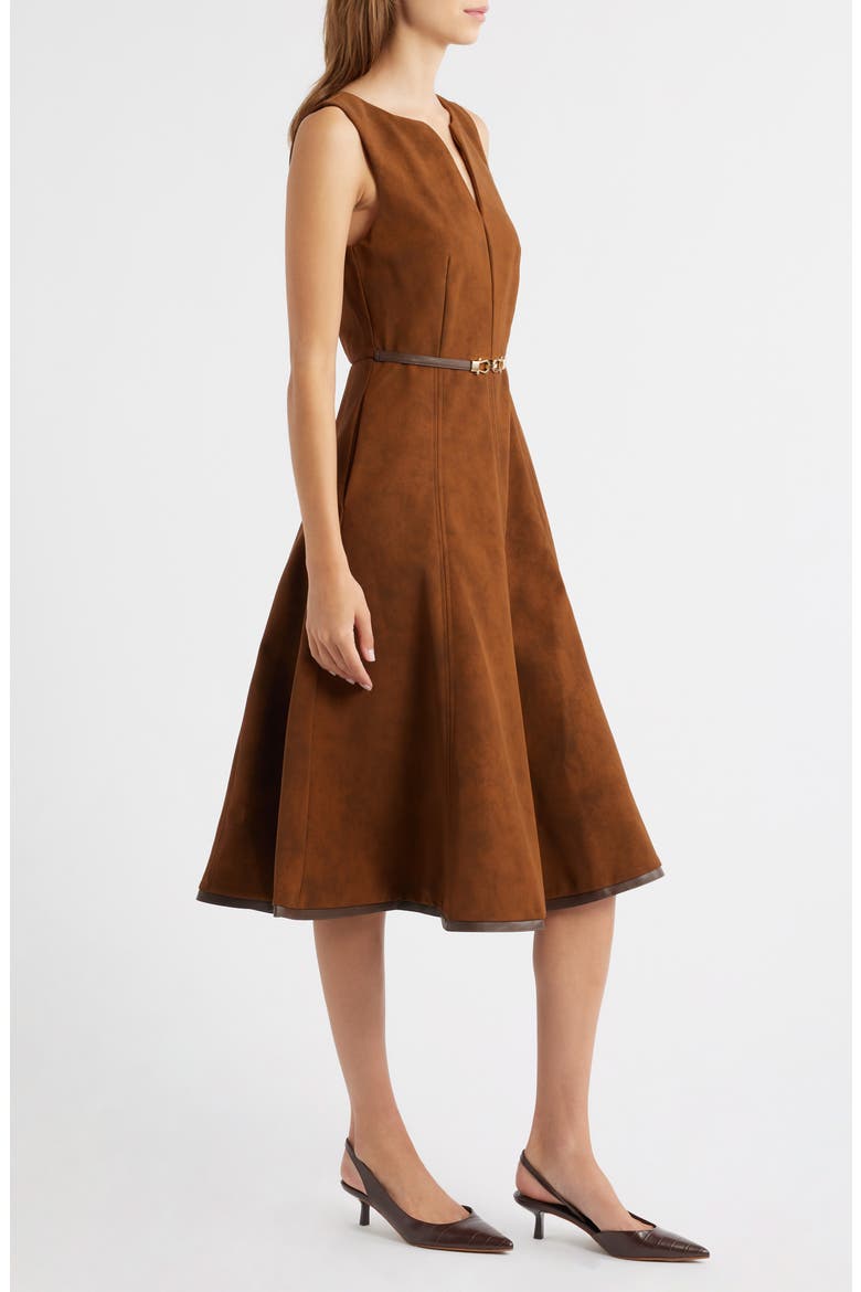 Eloise Faux Suede Midi Dress, Alternate, color, BROWN
