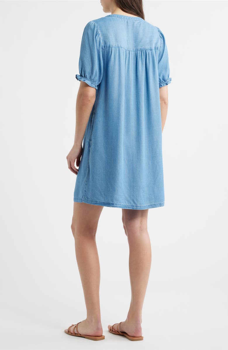 beachlunchlounge Rhea Ruffle Shift Dress, Alternate, color, Medium Wash