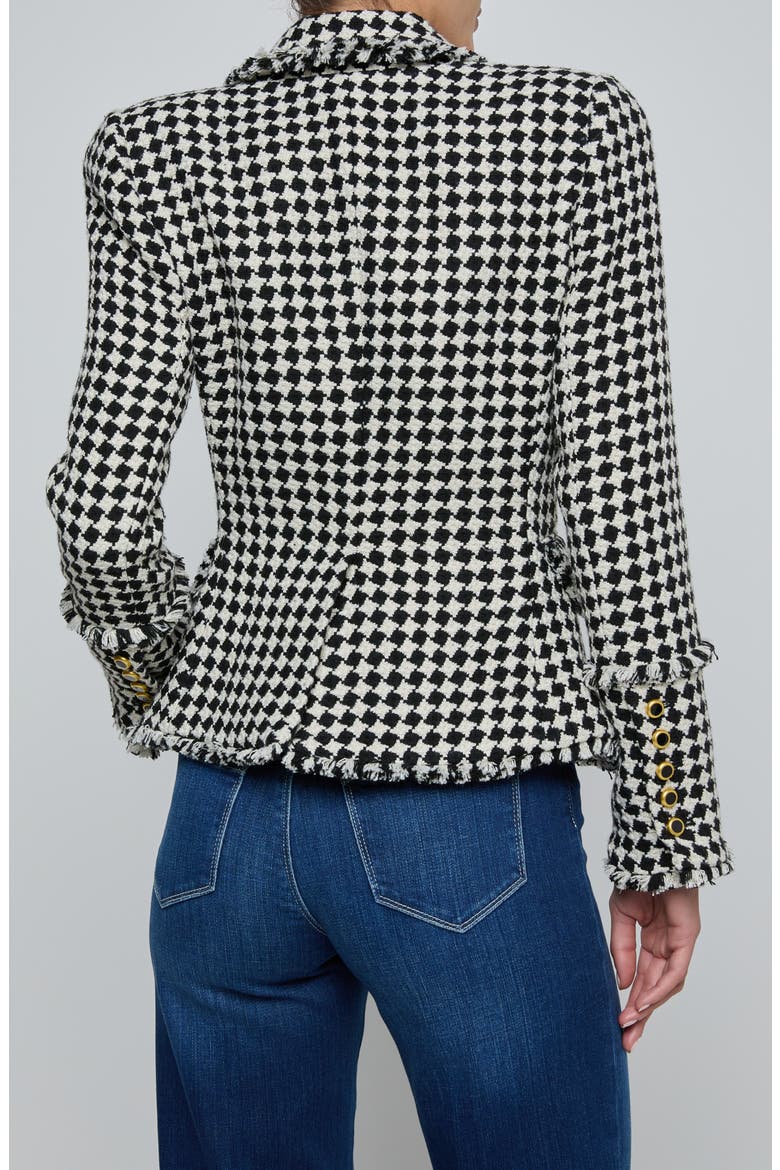 Kaisley Fray Hem One-Button Blazer, Alternate, color, BLACK/ IVORY DIAMOND TWEED
