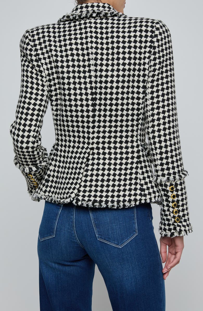 L'AGENCE Kaisley Fray Hem One-Button Blazer, Alternate, color, Black/ Ivory Diamond Tweed