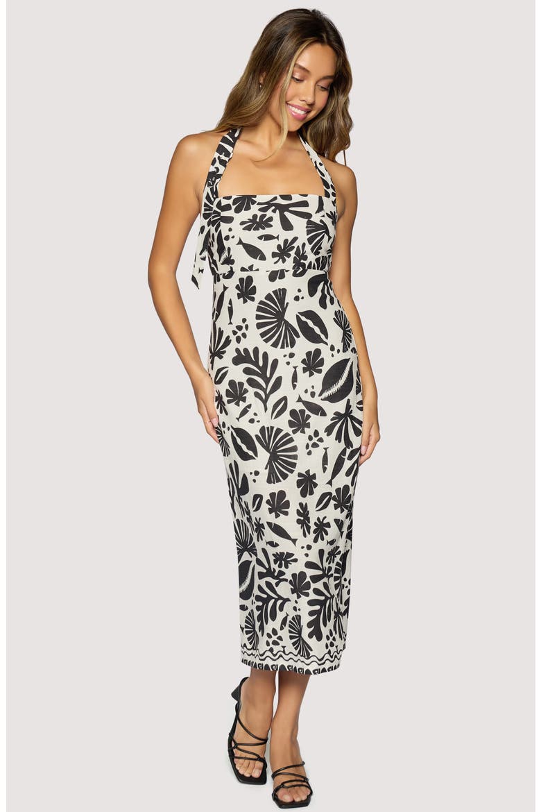 Tropical Bliss Halter Midi Dress, Alternate, color, OFF-WHITE-BLACK