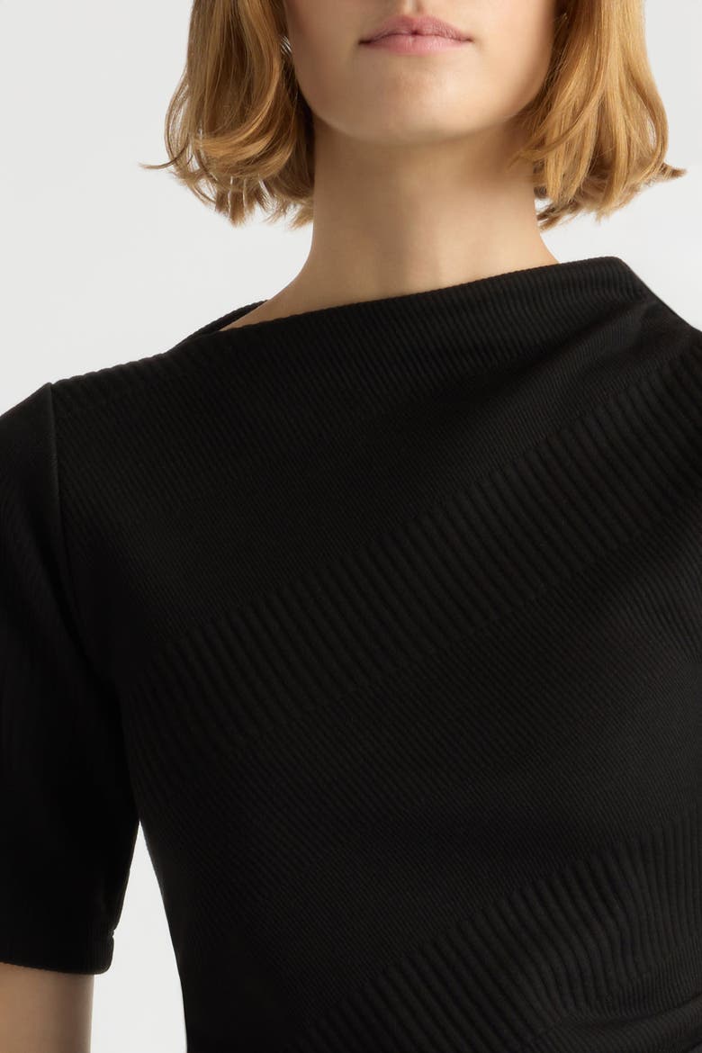 Pauline Ribbed Asymmetric Neck Top, Alternate, color, Black