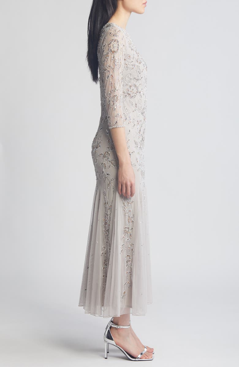 Pisarro Nights Floral Beaded Tulle Gown, Alternate, color, Silver 040