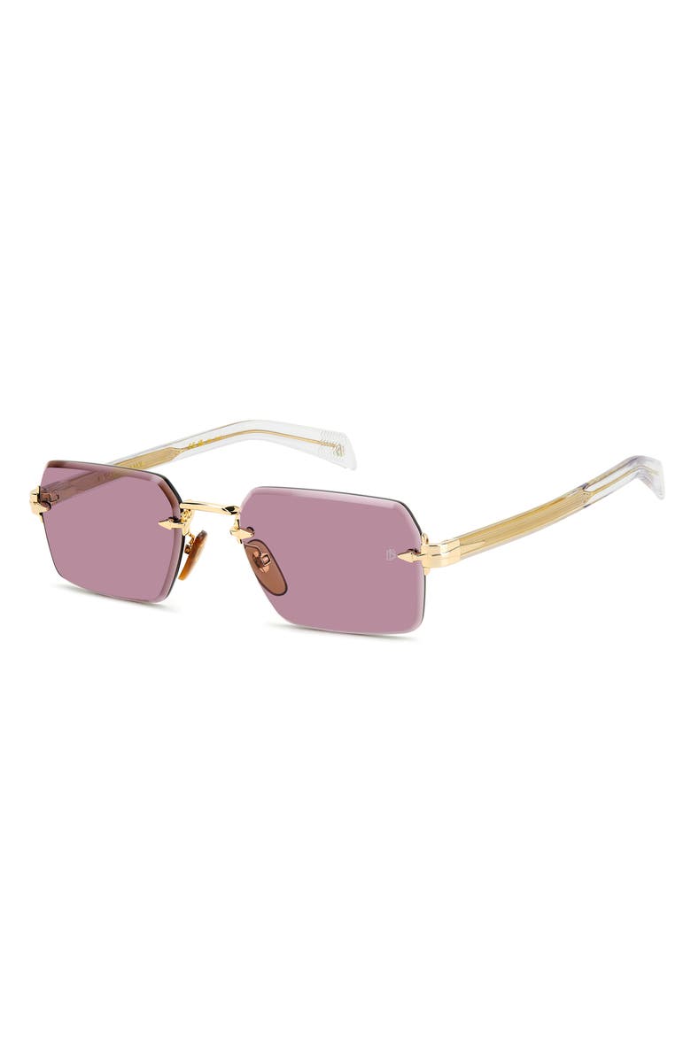 David Beckham Eyewear 56mm Rimless Rectangular Sunglasses, Alternate, color, Gold Crystal