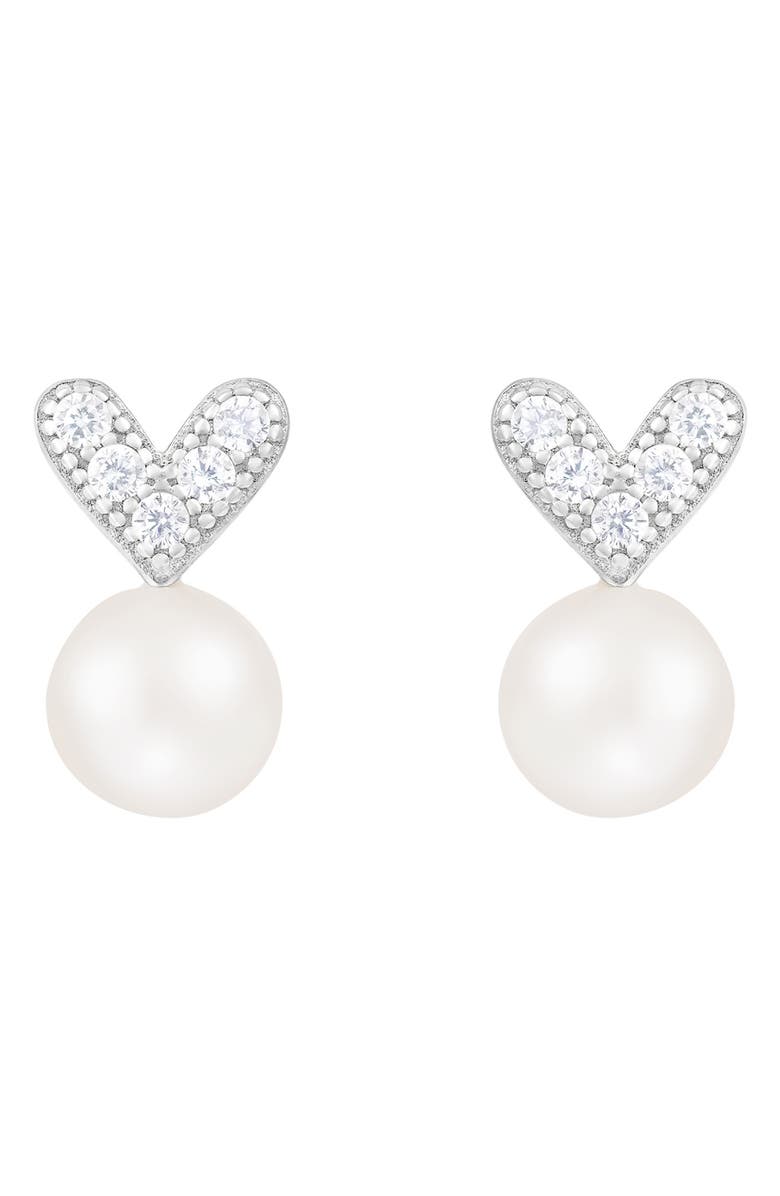 SPLENDID PEARLS Dangling Heart Freshwater Pearl Earrings, Main, color, 