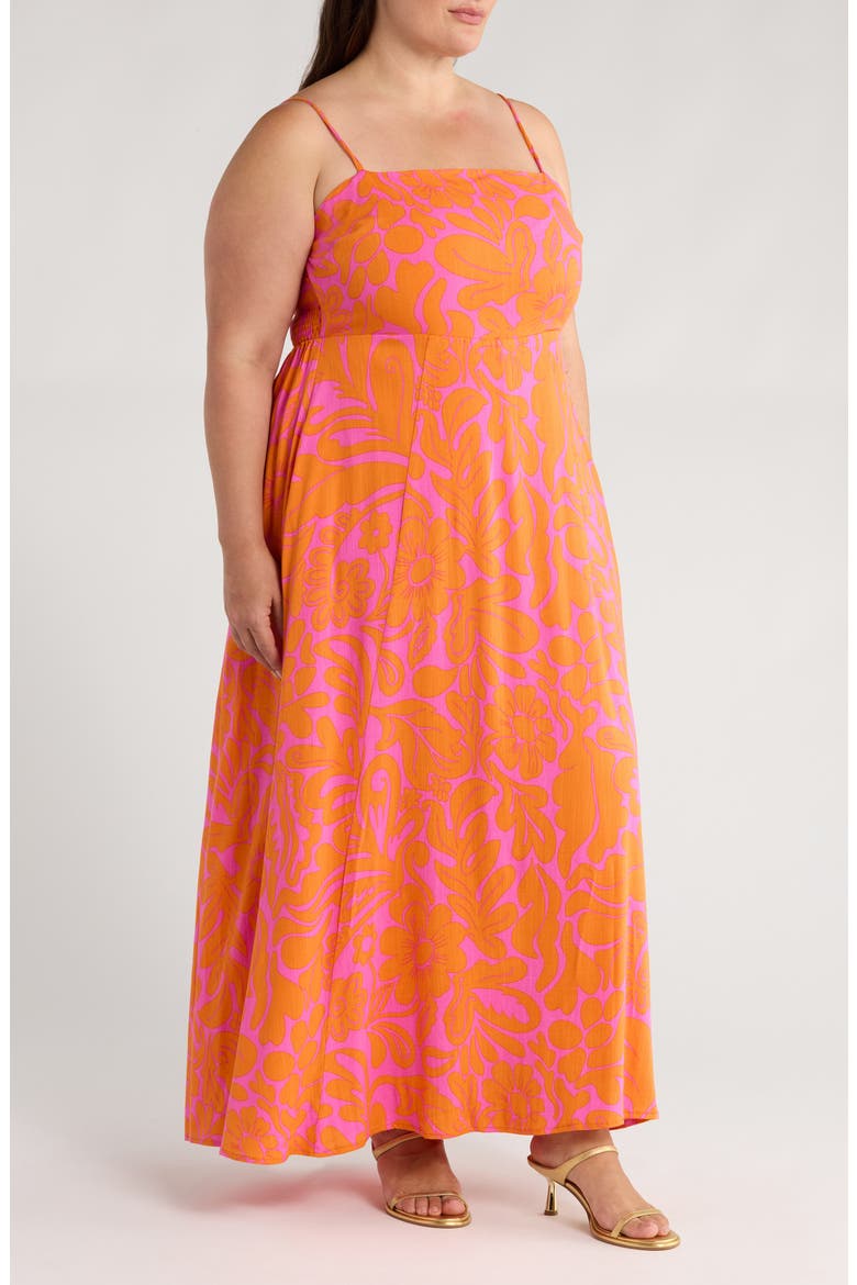Kaci Floral Vin Smocked Sundress, Alternate, color, ORANGE/ FUCHSIA