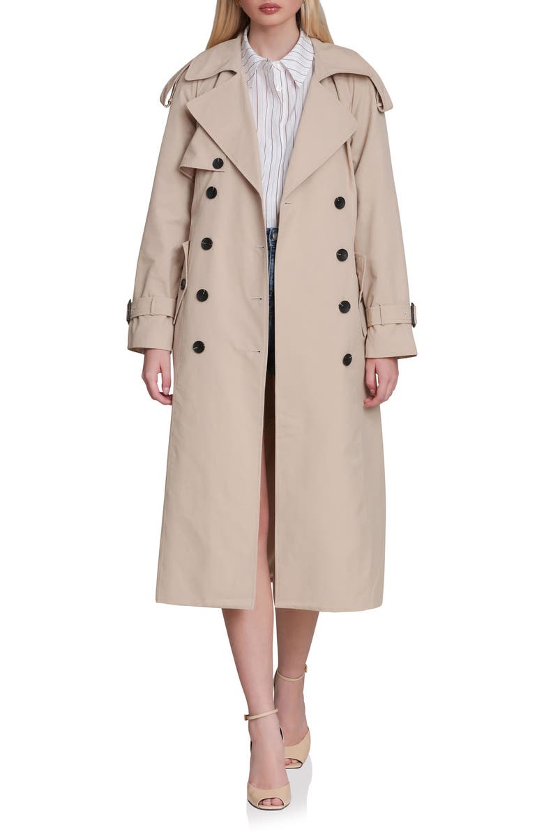 Avec Les Filles Belted Long Trench Coat, Alternate, color, Wheat