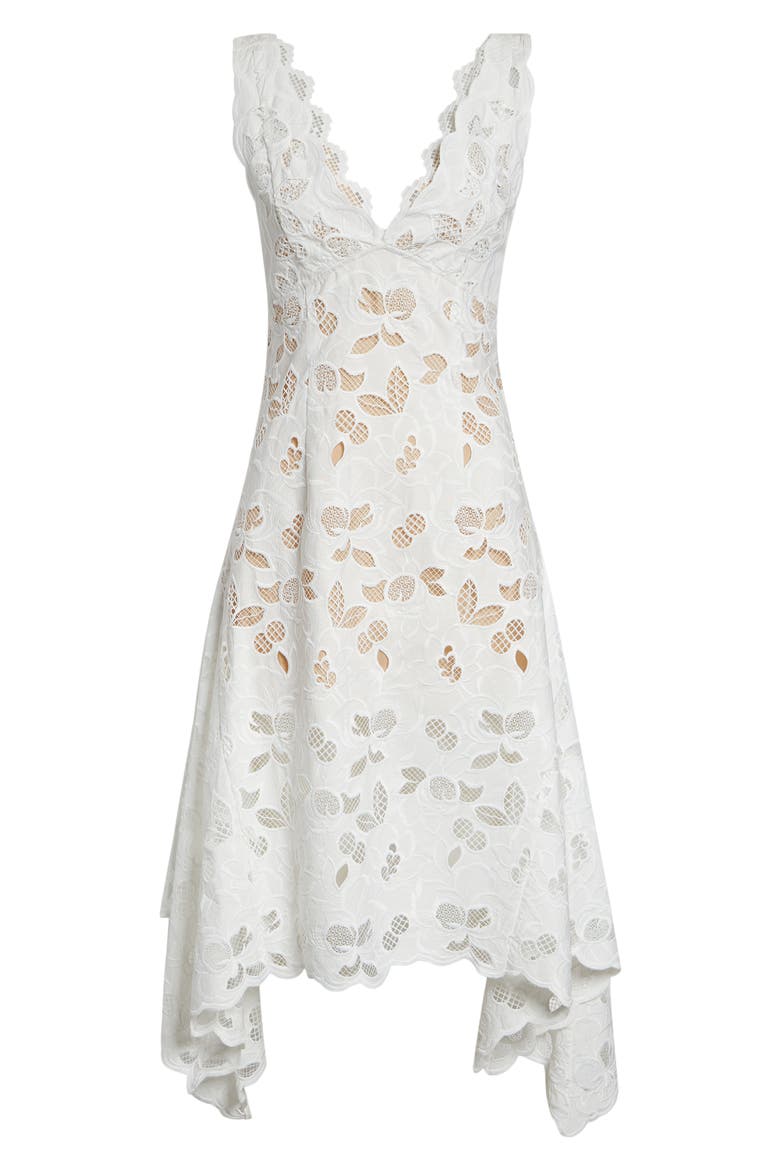 Eyelet & Lace Handkerchief Hem Dress, Alternate, color, WHITE