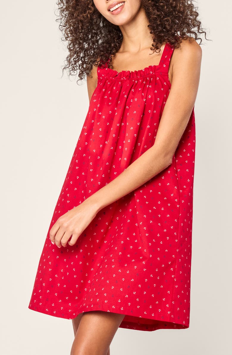 Petite Plume Annabelle Cotton Twill Nightgown, Main, color, Red