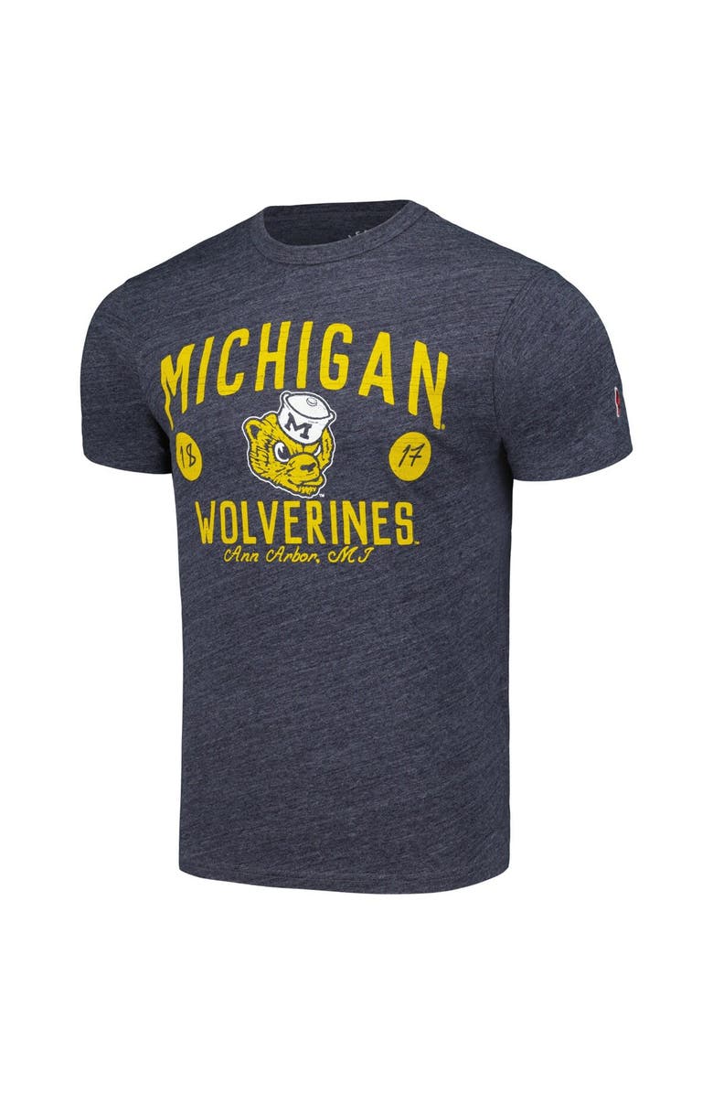 LEAGUE COLLEGIATE WEAR Men's League Collegiate Wear Heather Navy Michigan Wolverines Bendy Arch Victory Falls Tri-Blend T-Shirt, Alternate, color, Heather Navy