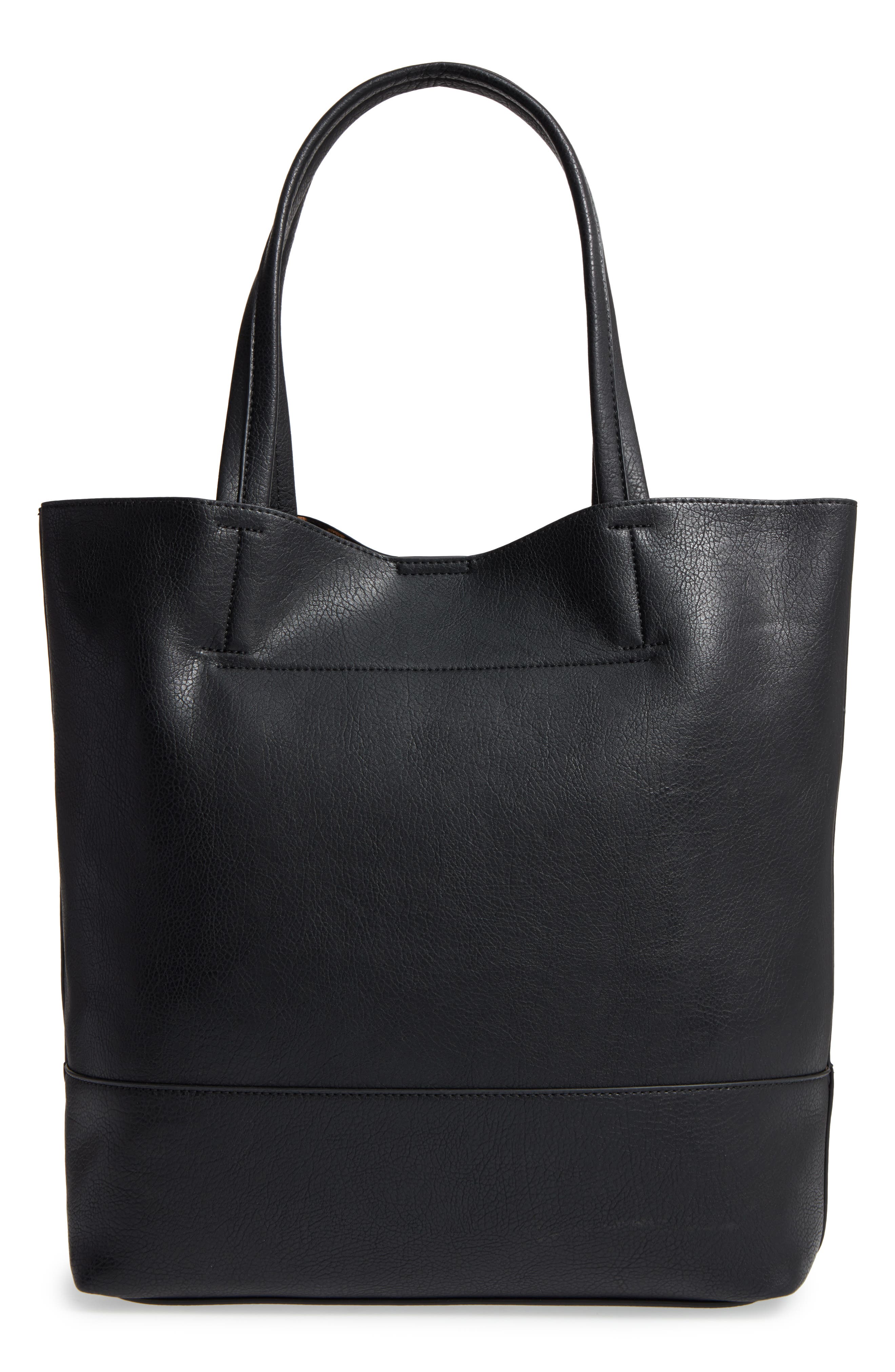 Oversize Melyssa Faux Leather Tote, Main, color, BLACK