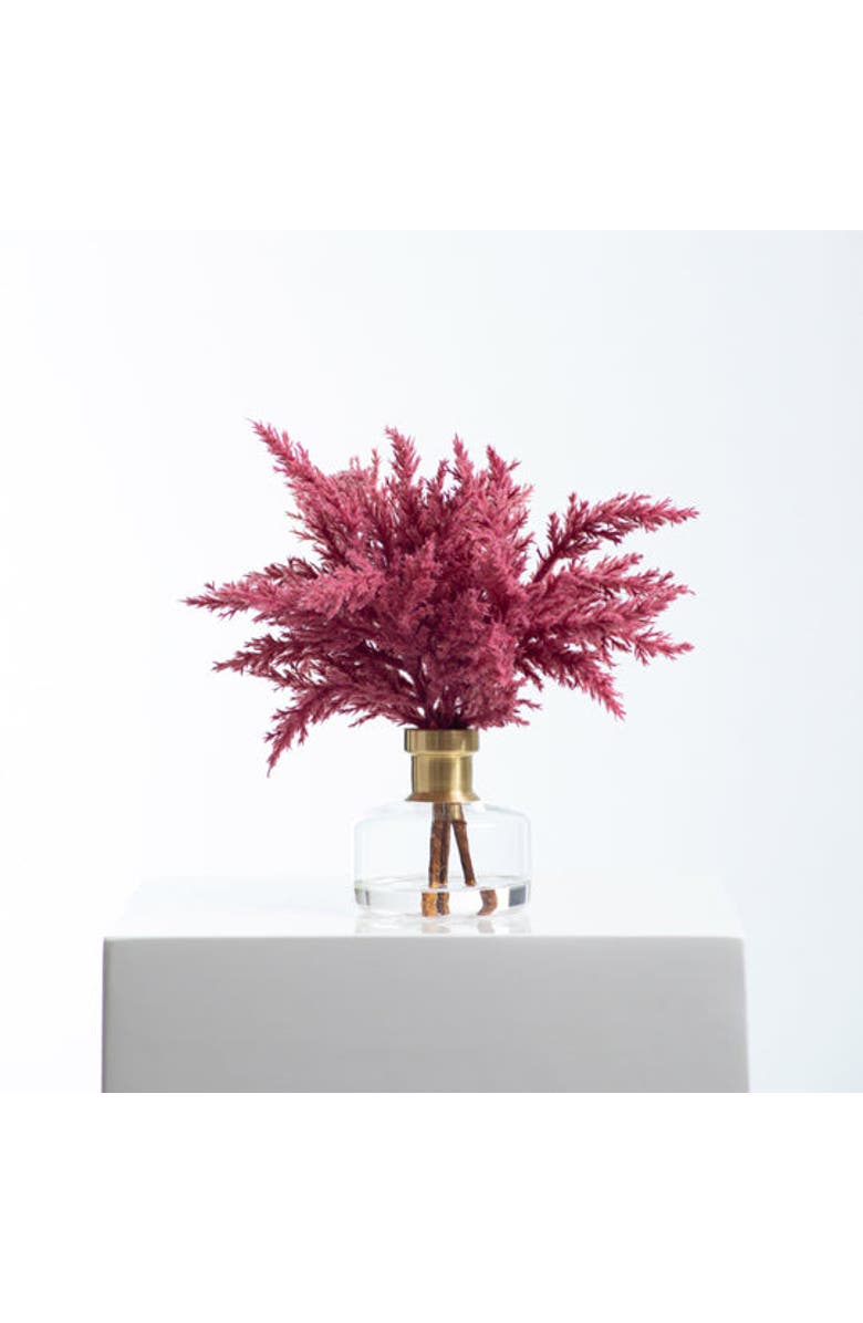 Darby Creek Trading Mauve Pink Faux Pampas Grass Everyday Spring Fall Water Illusion Arrangement In Glass Bud Vase, Main, color, Pink Short