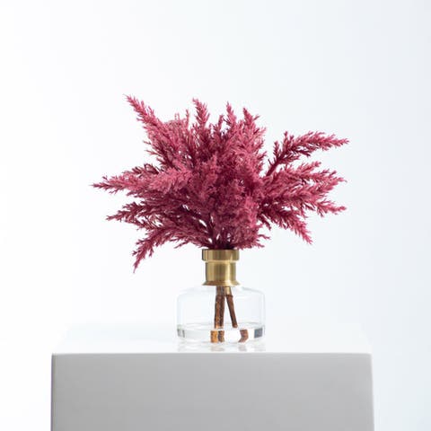 Mauve Pink Faux Pampas Grass Everyday Spring Fall Water Illusion Arrangement In Glass Bud Vase
