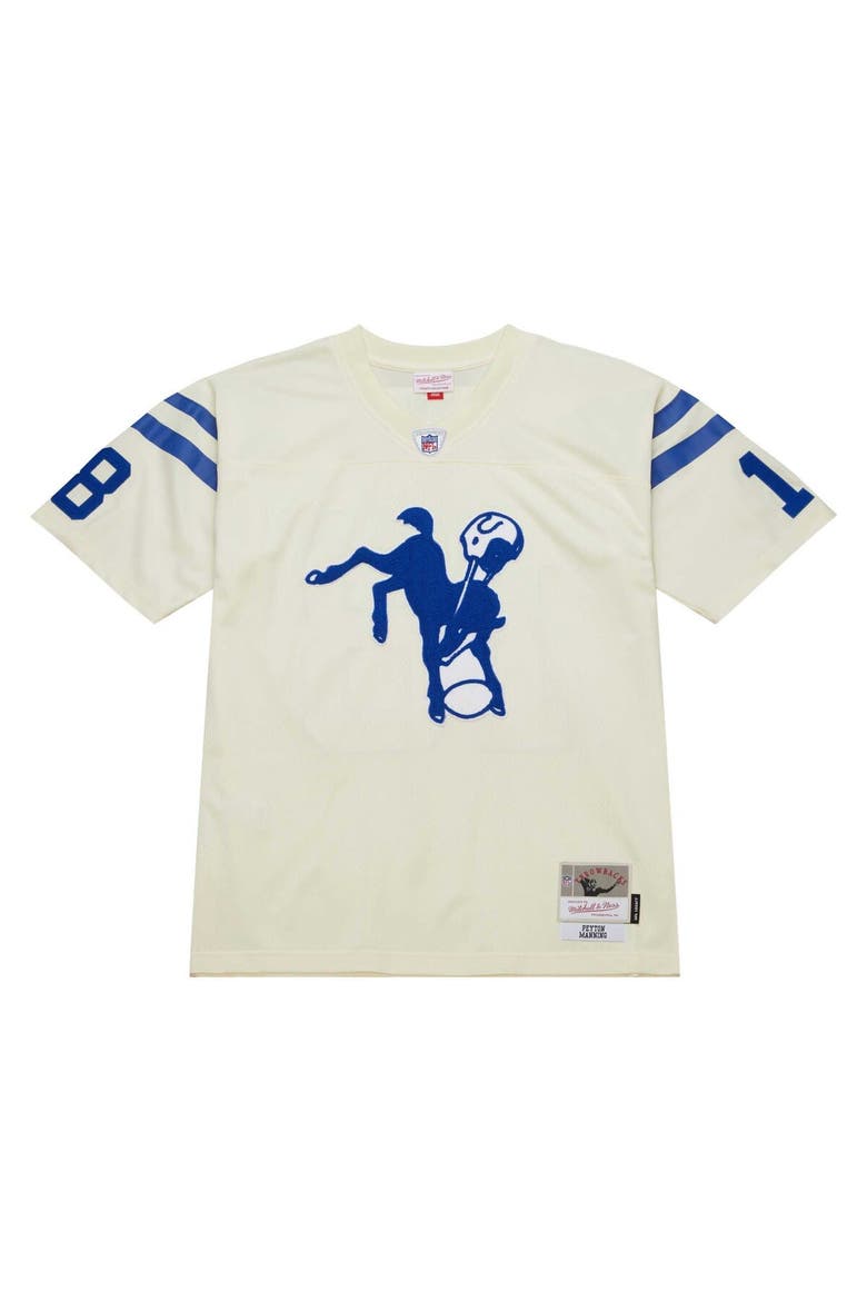 Men's Mitchell & Ness Peyton Manning Cream Indianapolis Colts Chainstitch Legacy Jersey, Alternate, color, Cream