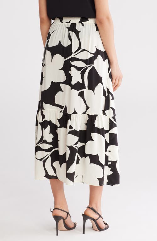 Shop Ellen Tracy Tiered Pull-on Midi Skirt In Black Floral