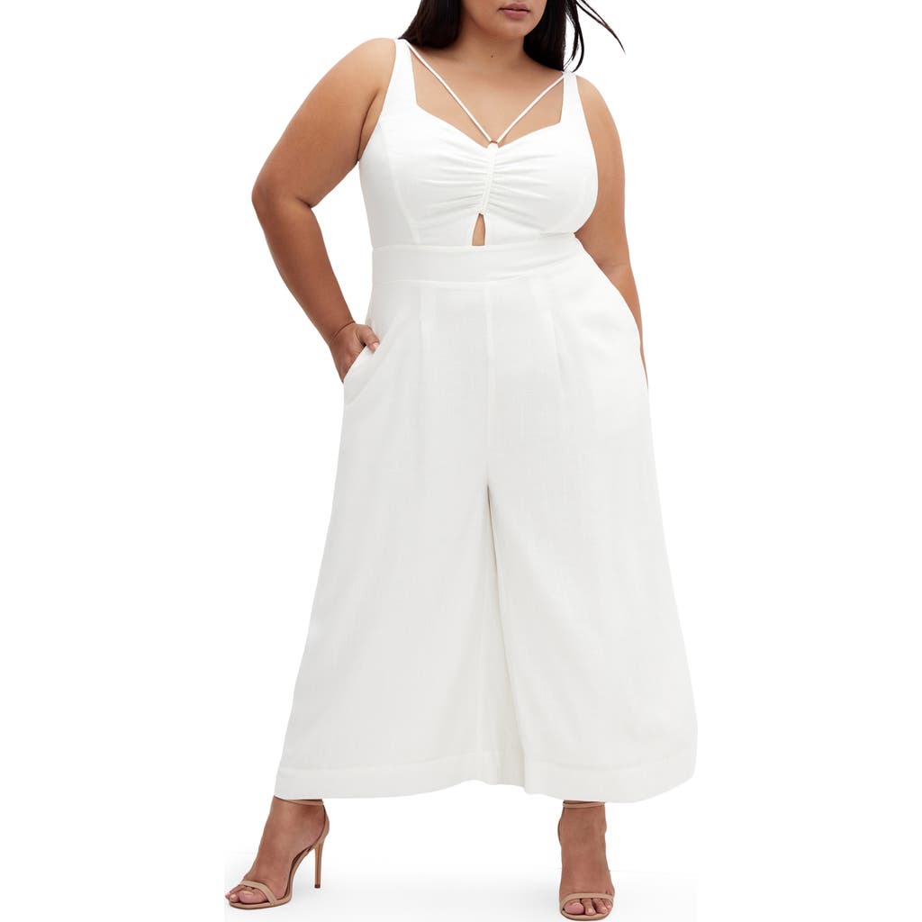 City Chic Ryann Cutout Sleeveless Jumpsuit In Ivory