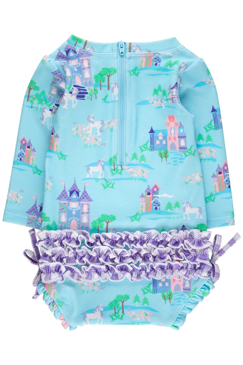 Baby Girls Long Sleeve UPF50+ One Piece Rash Guard, Alternate, color, Once Upon a Castle