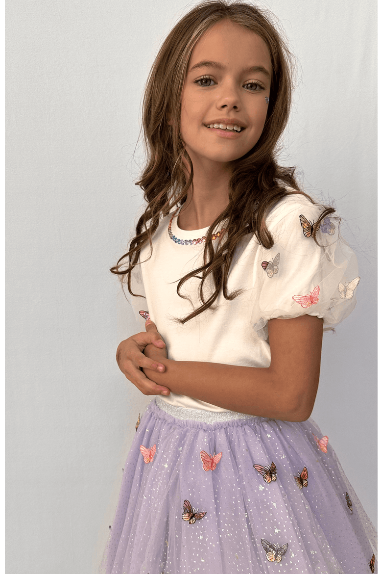 3-D Rainbow Butterflies Puff T-shirt, Alternate, color, White