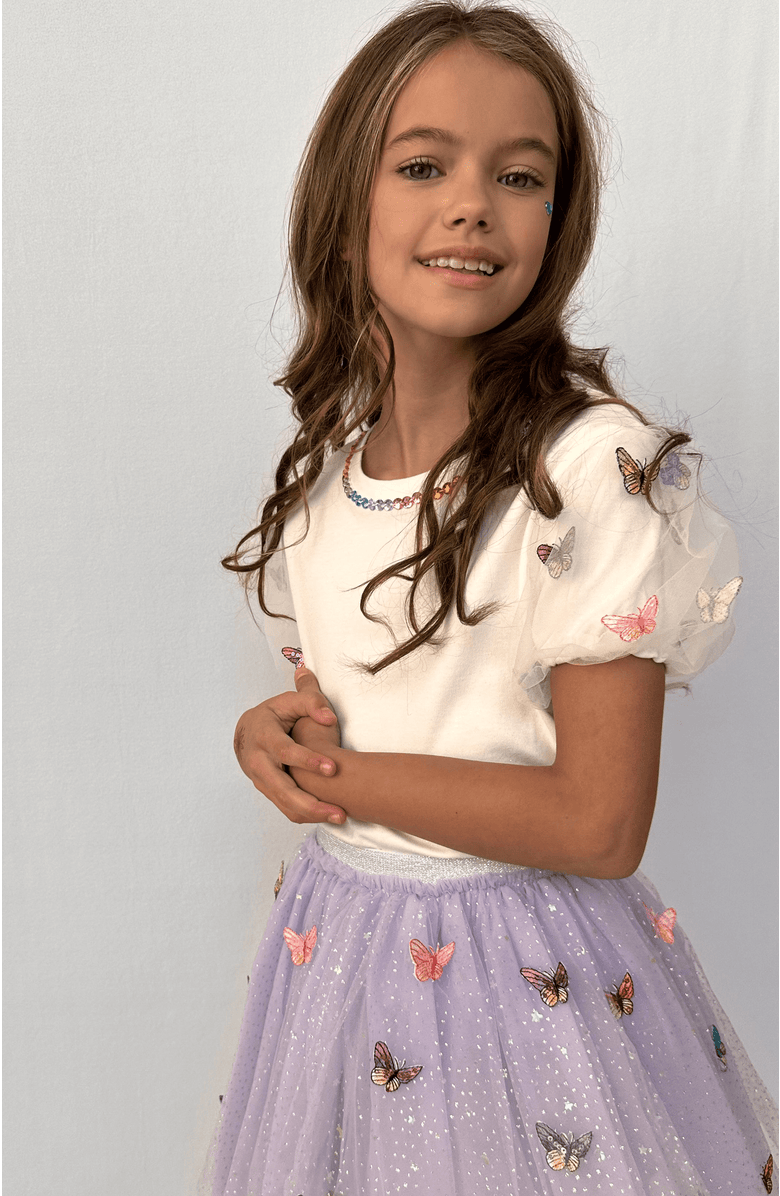 Lola + The Boys 3-D Rainbow Butterflies Puff T-shirt, Alternate, color, White