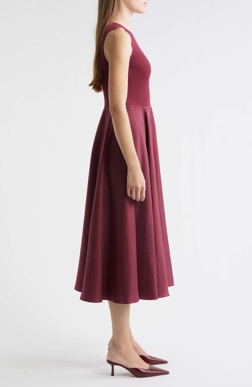 Theory Sleeveless Mixed Media Midi Dress In Burgundy