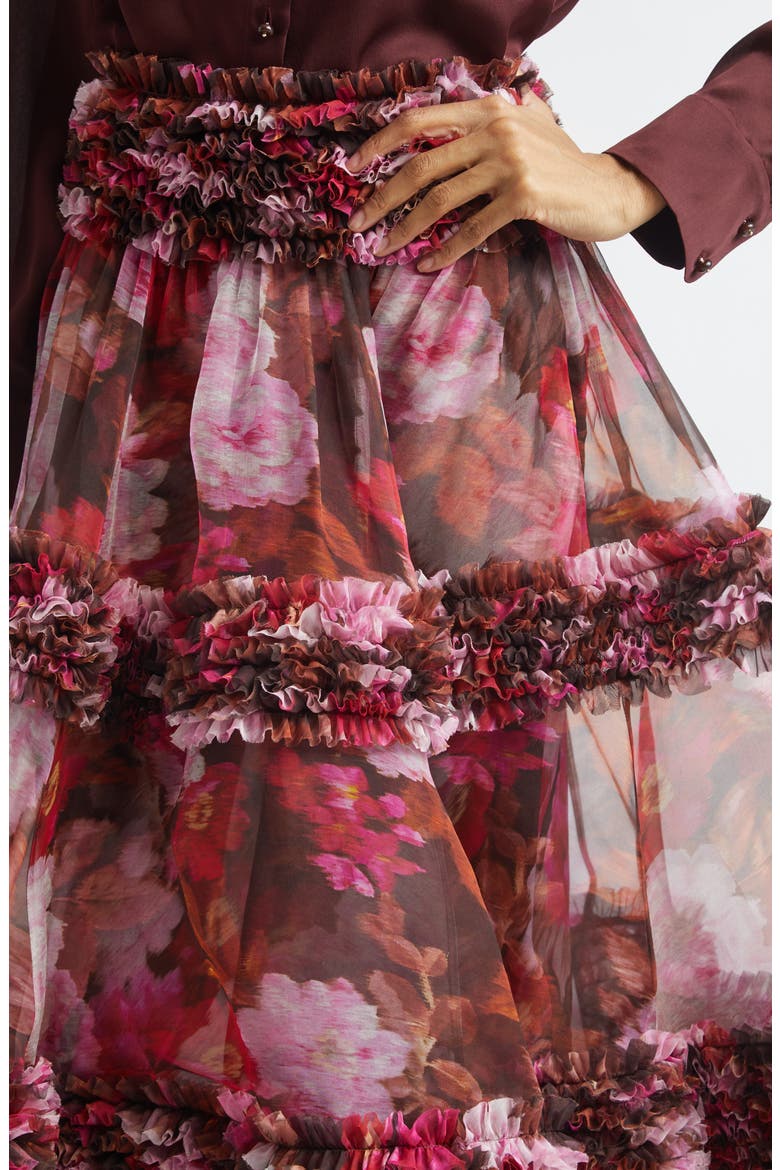 Kindred Spirit Luna Ruffle Silk Organza Midi Skirt, Alternate, color, CHOCOLATE ROSE