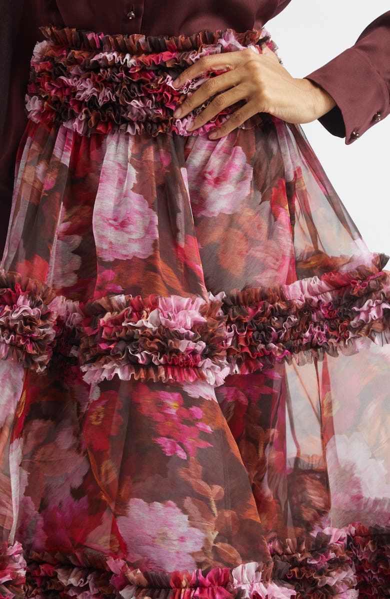 Zimmermann Kindred Spirit Luna Ruffle Silk Organza Midi Skirt, Alternate, color, Chocolate Rose