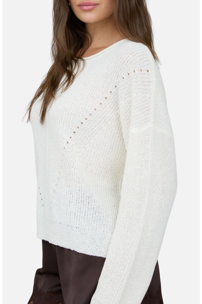 Rolled Edge Pointelle Sweater, Alternate, color, CREAM