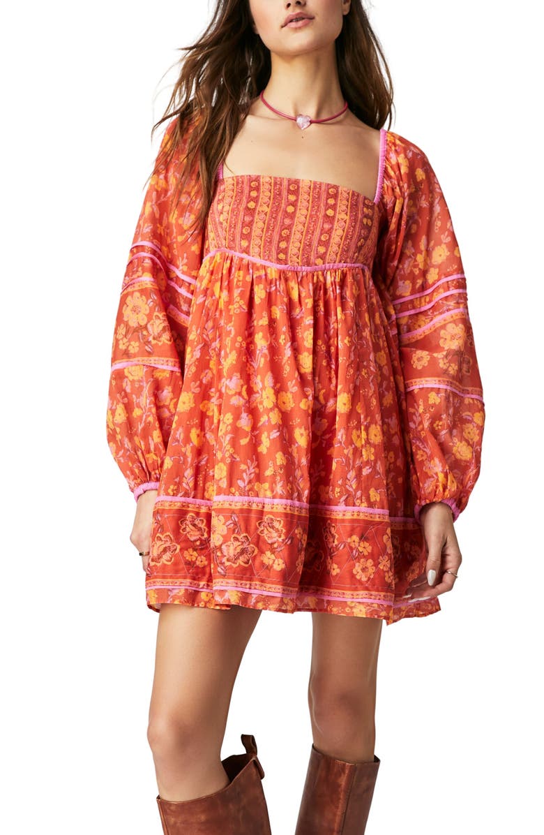 Free People Endless Afternoon Print Long Sleeve Minidress, Alternate, color, Chili Combo